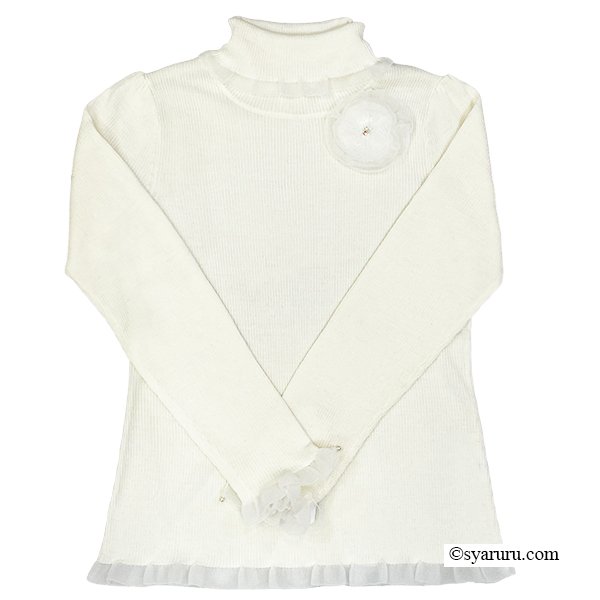 画像4: 【新作 SuperBeauty 2025秋冬 クーポン＆POINT可】コサージュ付き衿・袖先透かしフリルデザインネックセーター (4)