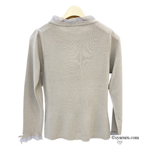 画像5: 【新作 SuperBeauty 2025秋冬 クーポン＆POINT可】コサージュ付き衿・袖先透かしフリルデザインセーター (5)