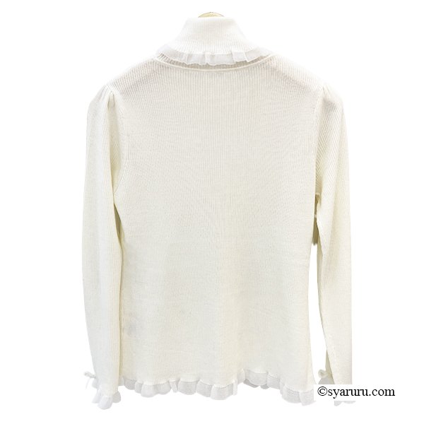 画像3: 【新作 SuperBeauty 2025秋冬 クーポン＆POINT可】コサージュ付き衿・袖先透かしフリルデザインネックセーター (3)