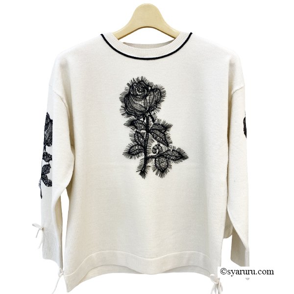 画像2: 【新作 SuperBeauty 2025秋冬 クーポン＆POINT可】花レース使い配色セーター (2)