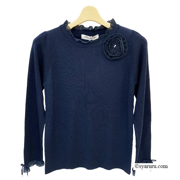 画像6: 【新作 SuperBeauty 2025秋冬 クーポン＆POINT可】コサージュ付き衿・袖先透かしフリルデザインセーター (6)