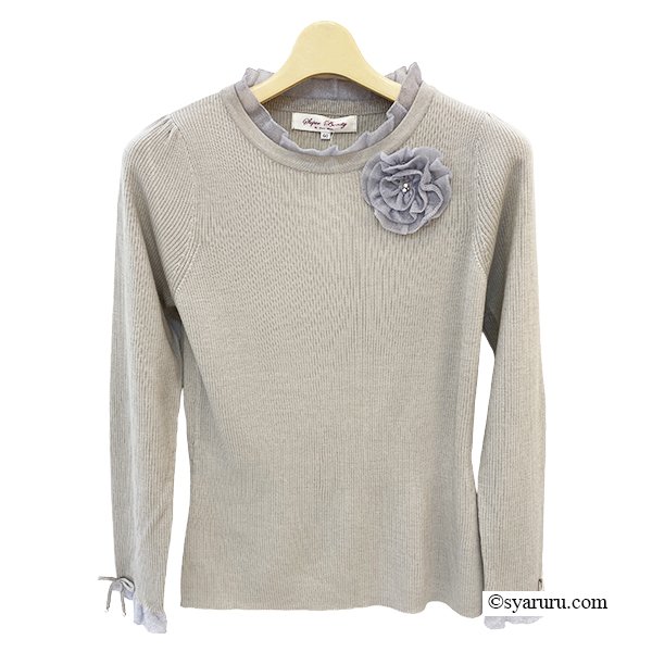 画像4: 【新作 SuperBeauty 2025秋冬 クーポン＆POINT可】コサージュ付き衿・袖先透かしフリルデザインセーター (4)