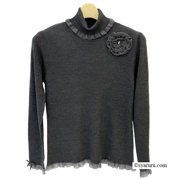 画像7: 【新作 SuperBeauty 2025秋冬 クーポン＆POINT可】コサージュ付き衿・袖先透かしフリルデザインネックセーター (7)