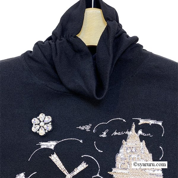 画像7: 【新作 SuperBeauty 2025秋冬 クーポン＆POINT可】ベロア袖×胸元刺繍入りハイネックセーター (7)