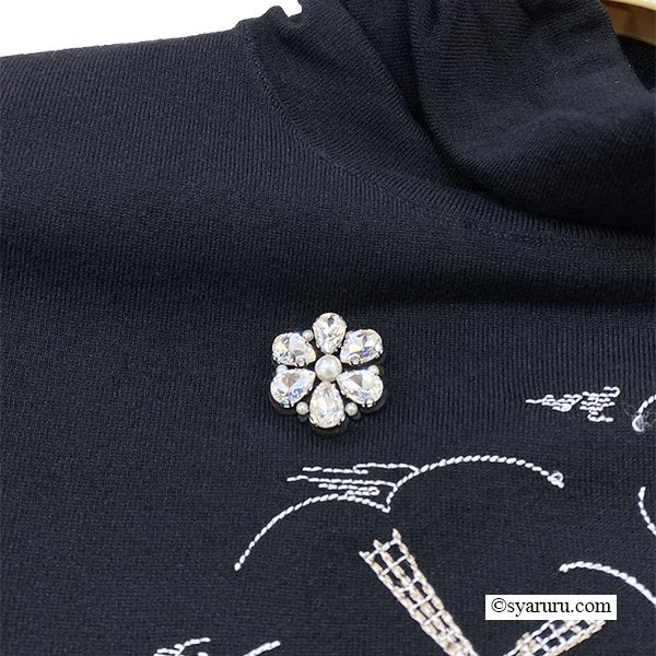 画像6: 【新作 SuperBeauty 2025秋冬 クーポン＆POINT可】ベロア袖×胸元刺繍入りハイネックセーター (6)