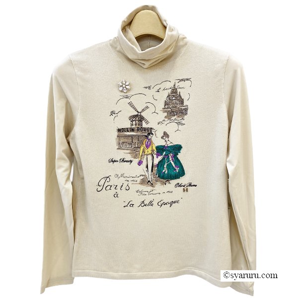 画像2: 【新作 SuperBeauty 2025秋冬 クーポン＆POINT可】ベロア袖×胸元刺繍入りハイネックセーター (2)