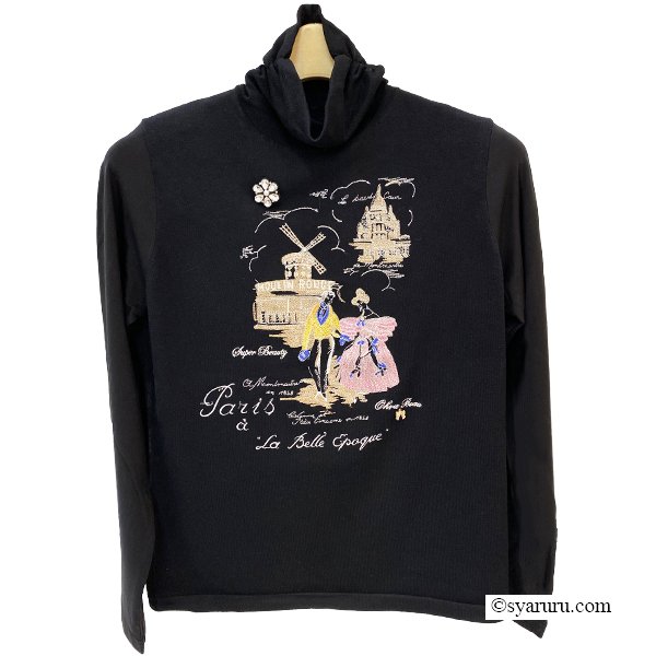 画像4: 【新作 SuperBeauty 2025秋冬 クーポン＆POINT可】ベロア袖×胸元刺繍入りハイネックセーター (4)