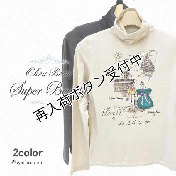 画像1: 【 OUTLET SALE 《半額以下+クーポン＋POINT！》SuperBeauty 】 ベロア袖×胸元刺繍入りハイネックセーター《送料220円代引は通常送料》 (1)