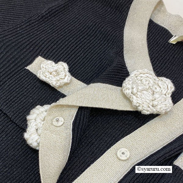 画像15: 【新作 SuperBeauty 2025秋冬 クーポン＆POINT可】ラメ入り配色デザイン花モチーフ付ニットアンサンブル (15)