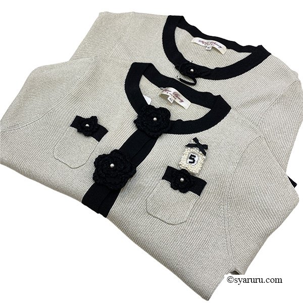 画像10: 【新作 SuperBeauty 2025秋冬 クーポン＆POINT可】ラメ入り配色デザイン花モチーフ付ニットアンサンブル (10)