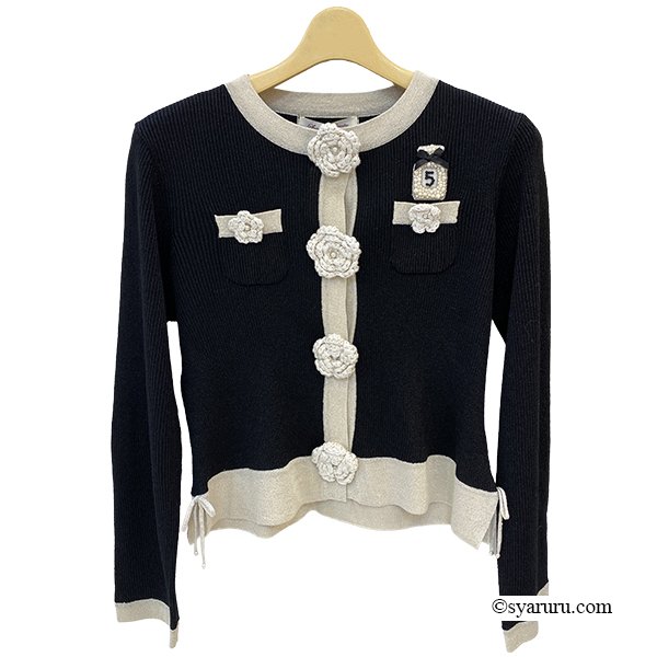 画像5: 【新作 SuperBeauty 2025秋冬 クーポン＆POINT可】ラメ入り配色デザイン花モチーフ付ニットアンサンブル (5)