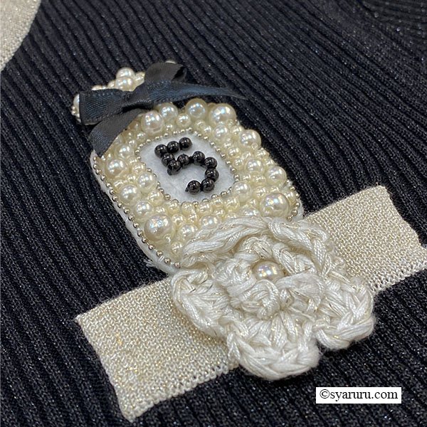 画像14: 【新作 SuperBeauty 2025秋冬 クーポン＆POINT可】ラメ入り配色デザイン花モチーフ付ニットアンサンブル (14)