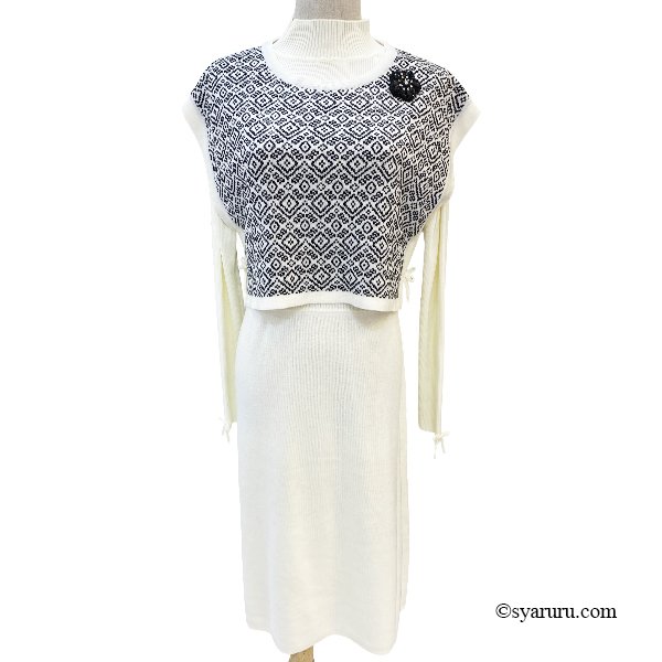 画像2: 【新作 SuperBeauty 2025秋冬 クーポン＆POINT可】ジャガード編みニットベスト×ニットOPアンサンブルワンピース (2)