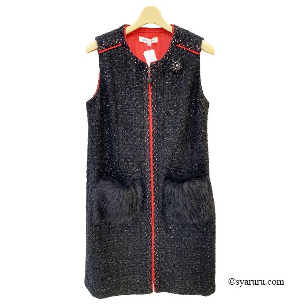 画像3: 【新作 SuperBeauty 2025秋冬 クーポン＆POINT可】ポケットファーデザインツイード素材ワンピース (3)