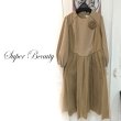 画像2: 【SuperBeauty  】エンボス加工素材と異素材切替の バルーン袖ワンピース (2)