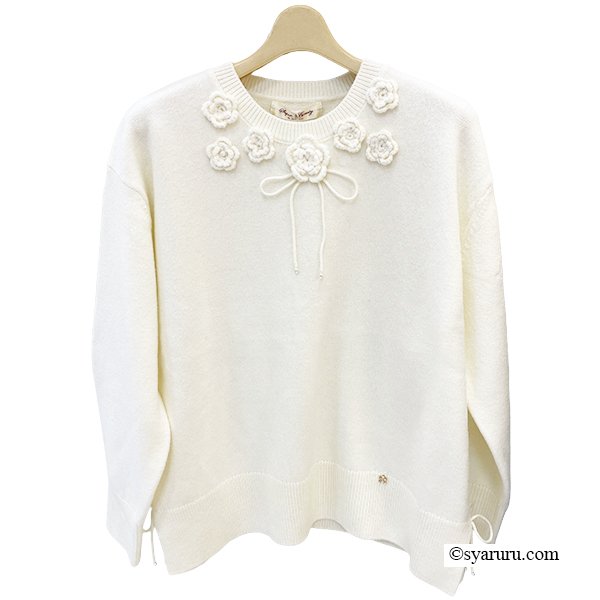 画像2: 【新作 SuperBeauty 2025秋冬 クーポン＆POINT可】胸元花モチーフ付ニットプルオーバー (2)