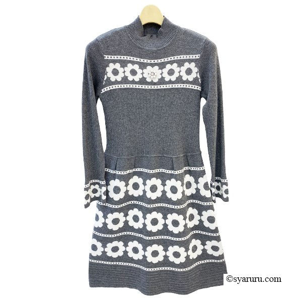 画像2: 【新作 SuperBeauty 2025秋冬 クーポン＆POINT可】花柄ジャガード編みニットワンピース (2)