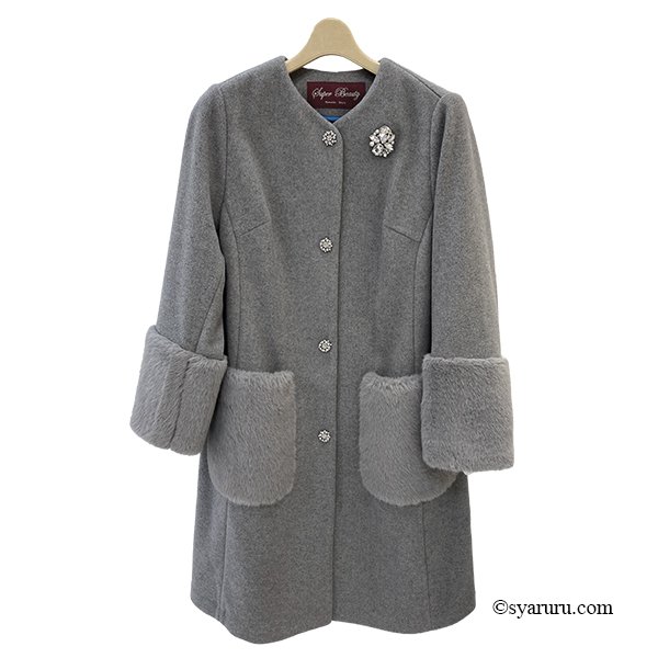 画像7: 【新作 SuperBeauty 2025秋冬 クーポン＆POINT可】ファーストール付きノーカラーコート (7)