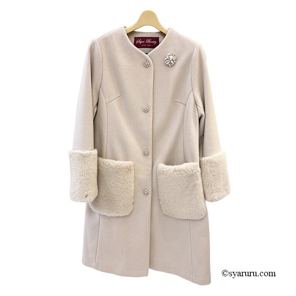 画像5: 【新作 SuperBeauty 2025秋冬 クーポン＆POINT可】ファーストール付きノーカラーコート (5)