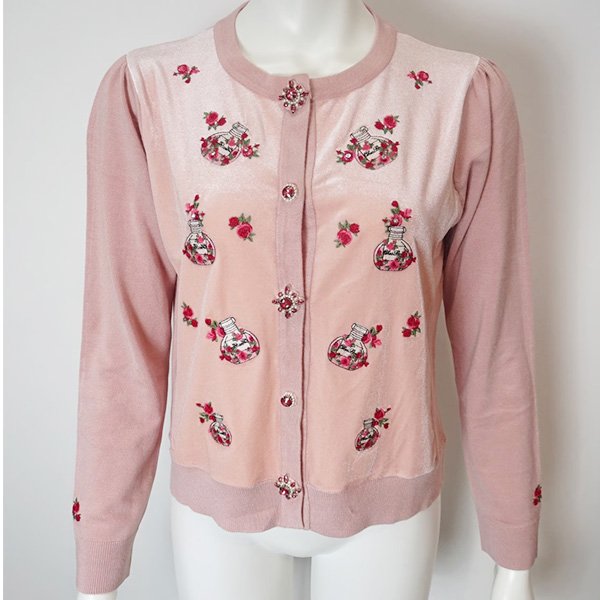 画像8: 【《30%OFF！》SuperBeauty 2025秋冬】香水瓶刺繍ベロア素材×ニットカーディガン (8)