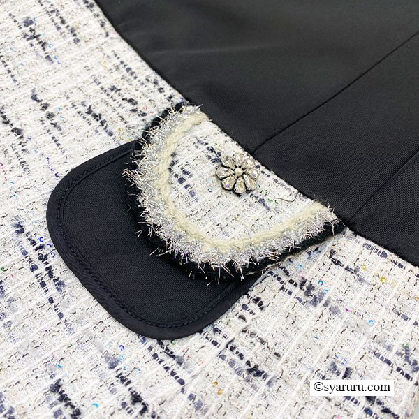 画像8: 【《30%OFF！》SuperBeauty 2025秋冬】ポンチ素材×ツイードウェスト切替ワンピース (8)