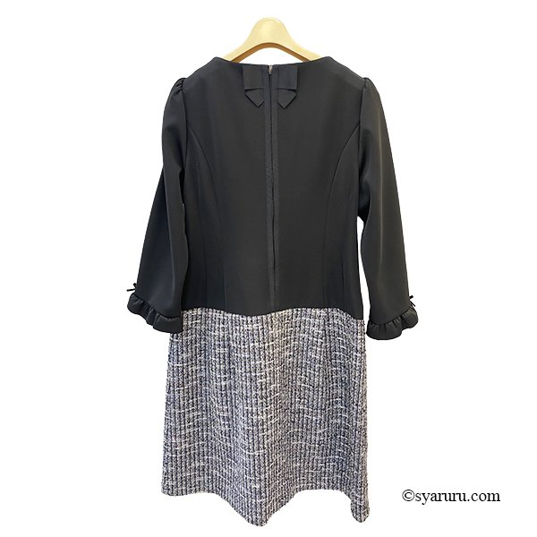 画像2: 【《30%OFF！》SuperBeauty 2025秋冬】ポンチ素材×ツイードウェスト切替ワンピース (2)