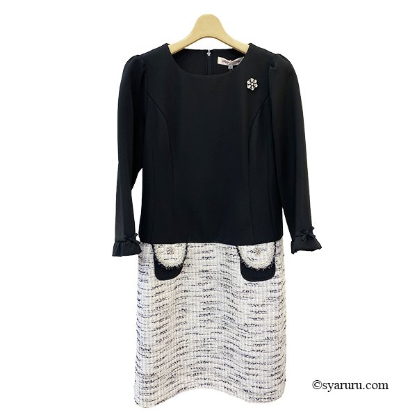 画像3: 【《30%OFF！》SuperBeauty 2025秋冬】ポンチ素材×ツイードウェスト切替ワンピース (3)