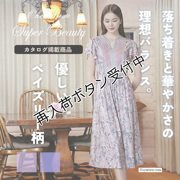 画像1: 【《新作》SuperBeauty 2026春夏】胸元レースxスリット入りペイズリー柄切替ワンピース (1)