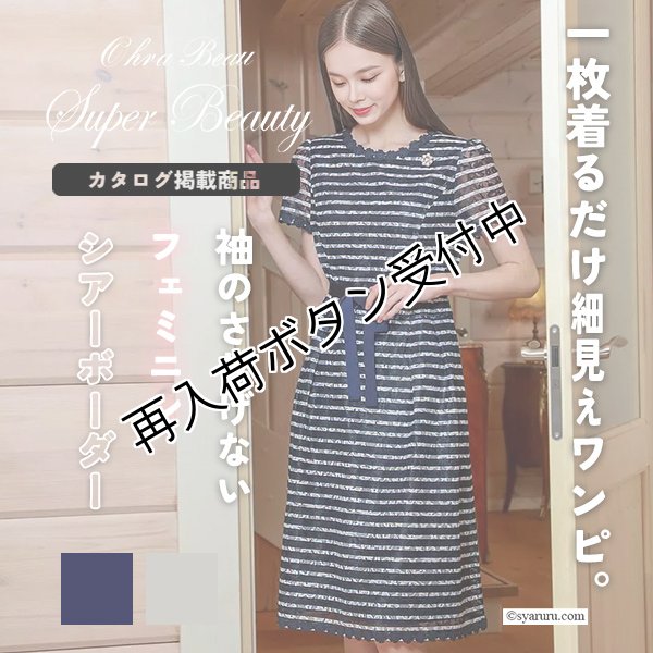 画像1: 【《新作》SuperBeauty 2026春夏】ボーダープリントレース素材半袖ワンピース (1)