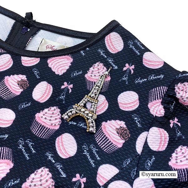 画像8: 【《新作》SuperBeauty 2026春夏】エッフェル塔モチーフ付 スイーツ柄プリント半袖ワンピース (8)