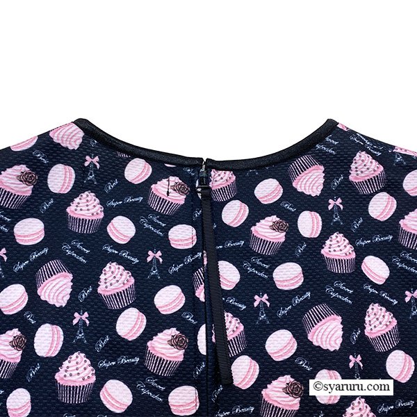 画像10: 【《新作》SuperBeauty 2026春夏】エッフェル塔モチーフ付 スイーツ柄プリント半袖ワンピース (10)