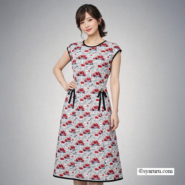 画像2: 【《新作》SuperBeauty 2026春夏】ギフトボックス×マグカッププリント フレンチスリーブワンピース (2)