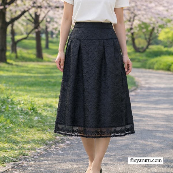 画像2: 【《新作》SuperBeauty クーポン1111(10%OFF)他　利用可】裾切替ジャガード織タックデザインスカート (2)