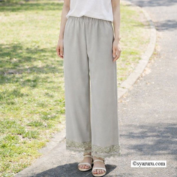 画像4: 【《新作》SuperBeauty クーポン1111(10%OFF)他　利用可】裾レースxジョーゼット素材切替ワイドパンツ (4)