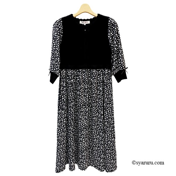 画像3: 【《新作》SuperBeauty クーポン1111(10%OFF)他　利用可】パールビーズ使いニットxドット柄切替ワンピース (3)