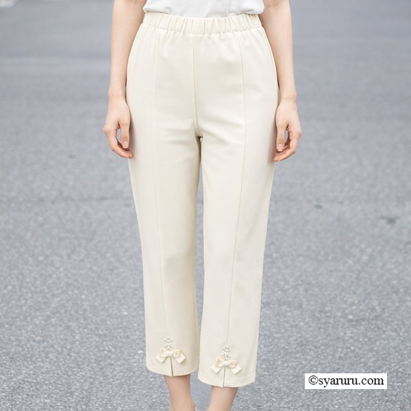 画像4: 【《新作》SuperBeauty クーポン1111(10%OFF)他　利用可】前スリットレースxリボンデザインパンツ (4)