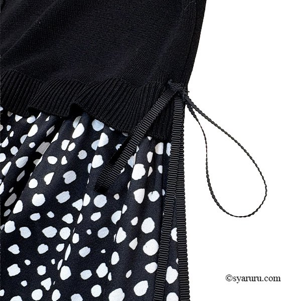 画像7: 【《新作》SuperBeauty クーポン1111(10%OFF)他　利用可】パールビーズ使いニットxドット柄切替ワンピース (7)