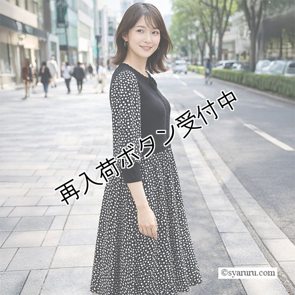 画像2: 【SUMMER SALE30％ 2026春夏SuperBeauty】パールビーズ使いニットxドット柄切替ワンピース (2)