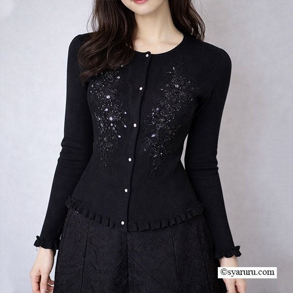 画像5: 【《新作》SuperBeauty クーポン1111(10%OFF)他　利用可】前立てスパンコール使い裾フリルカーディガン (5)