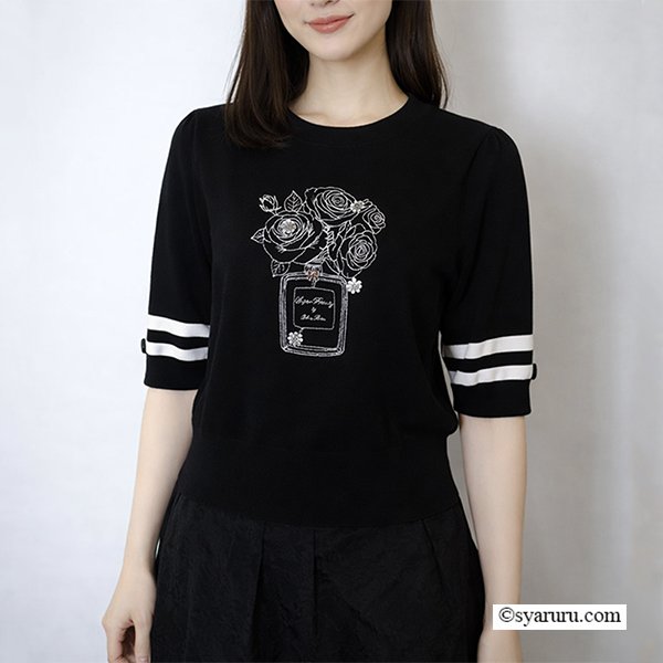 画像3: 【《新作》SuperBeauty クーポン1111(10%OFF)他　利用可】胸元バラ刺繍入りの半袖セーター (3)