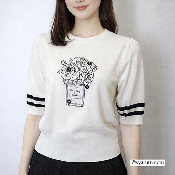 画像5: 【《新作》SuperBeauty クーポン1111(10%OFF)他　利用可】胸元バラ刺繍入りの半袖セーター (5)