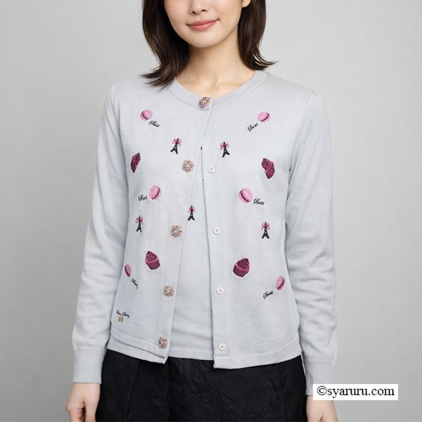 画像2: 【《新作》SuperBeauty クーポン1111(10%OFF)他　利用可】スイーツ刺繍ニットカーディガン (2)