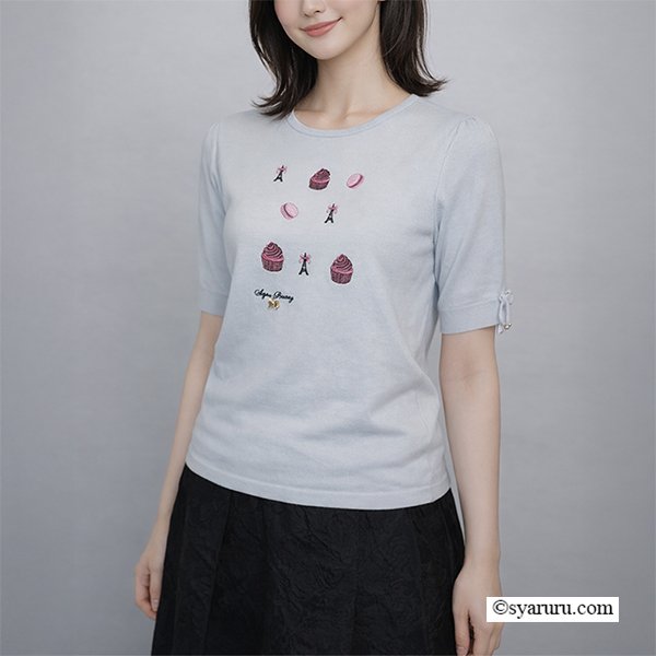 画像2: 【《新作》SuperBeauty クーポン1111(10%OFF)他　利用可】スイーツ刺繍半袖セーター (2)