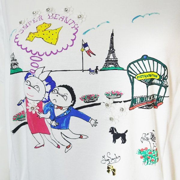 画像5: 【《新作》SuperBeauty クーポン1111(10%OFF)他　利用可】ラビットイラスト ドローストリングギャザーデザインロングTシャツ (5)