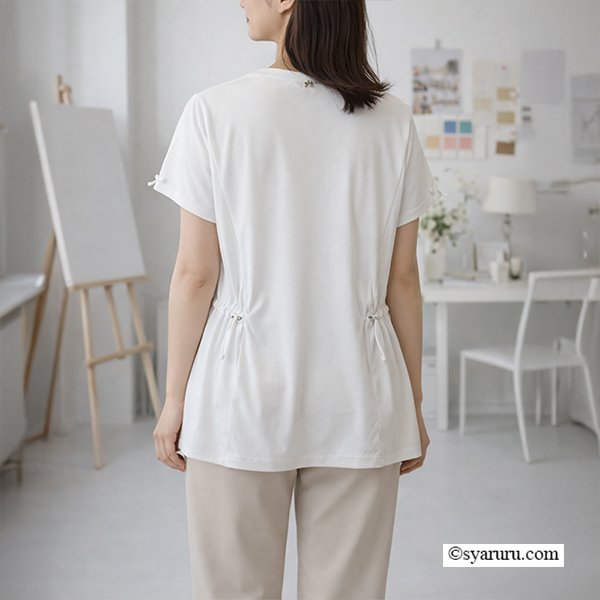 画像3: 【《新作》SuperBeauty クーポン1111(10%OFF)他　利用可】ラビットイラスト ドローストリングギャザーデザインロングTシャツ (3)