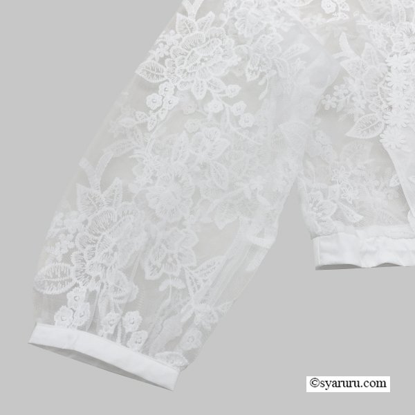 画像12: 【今週の追加《新作》SuperBeauty クーポン1111(10%OFF)他　利用可】レース花モチーフx刺繍入りジップアップジャケット (12)