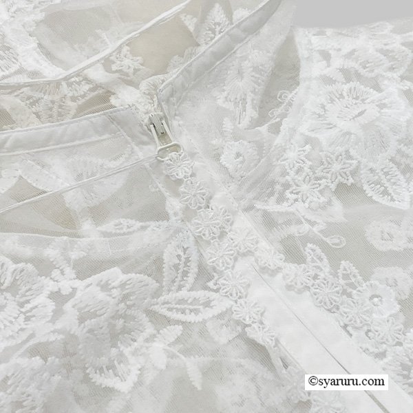 画像8: 【今週の追加《新作》SuperBeauty クーポン1111(10%OFF)他　利用可】レース花モチーフx刺繍入りジップアップジャケット (8)