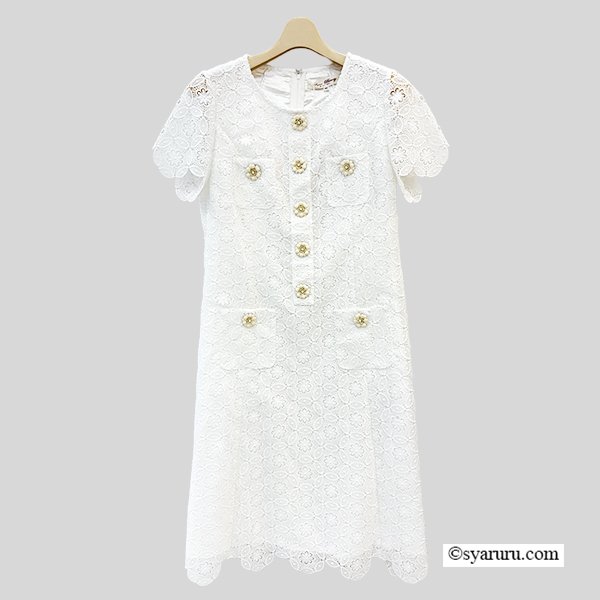 画像2: 【今週の追加《新作》SuperBeauty クーポン1111(10%OFF)他　利用可】前立てボタンレース素材エレガントワンピース (2)