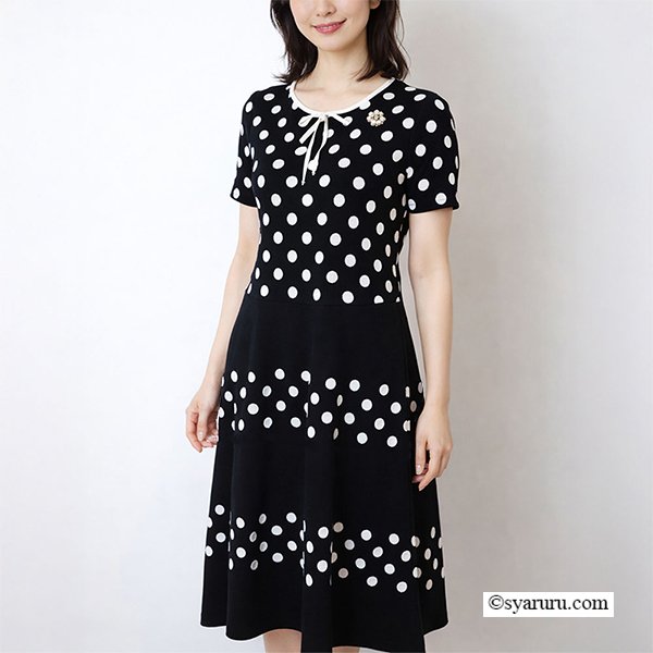 画像3: 【今週の追加SuperBeauty クーポン1111(10%OFF)他　利用可】水玉ジャガード編み切替ニットワンピース (3)