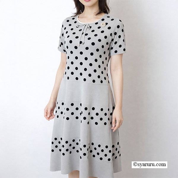 画像5: 【今週の追加SuperBeauty クーポン1111(10%OFF)他　利用可】水玉ジャガード編み切替ニットワンピース (5)